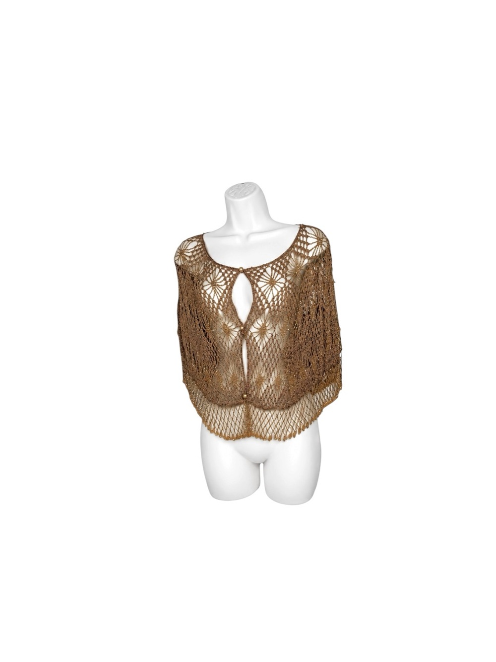 The Bead Metallic Crochet Shrug Capelet Bronze Boho Ren Fest Beaded NWT Y2K